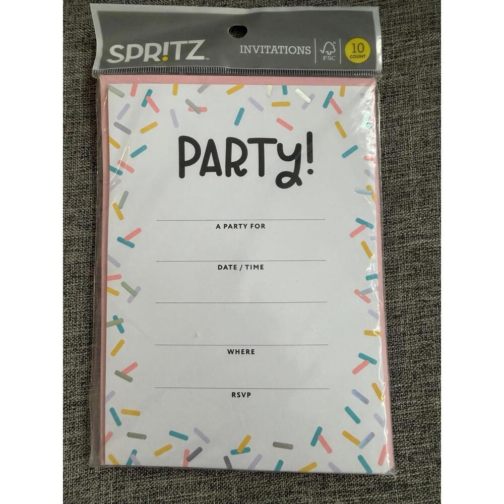 Spritz Party Invitations 10 Count Cards With Pink Envelopes Confetti Themed